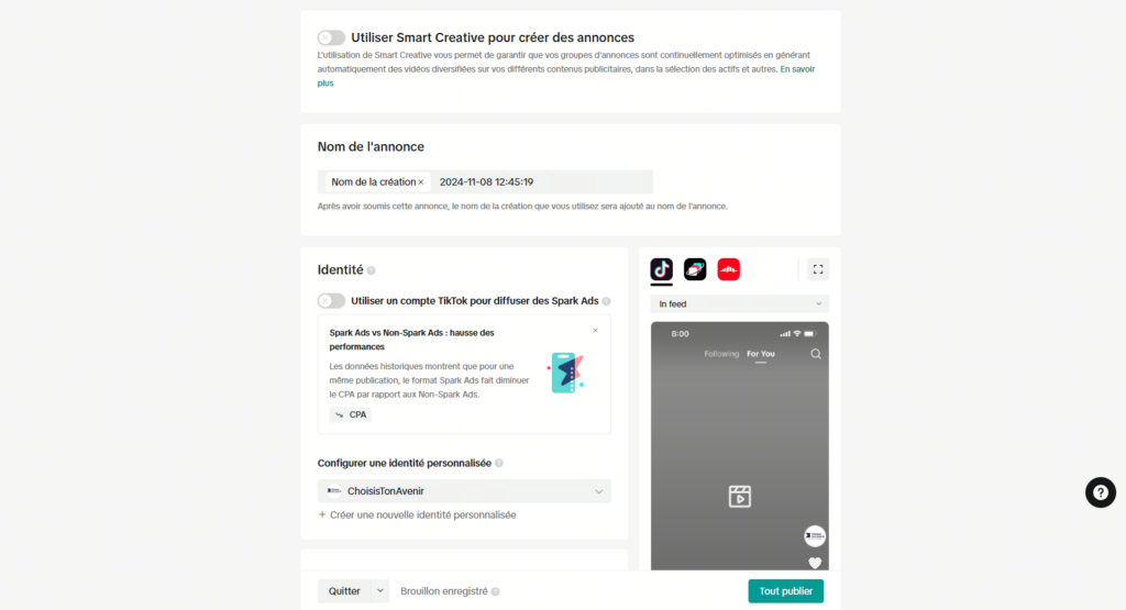 Annonce TikTok Ads Manager