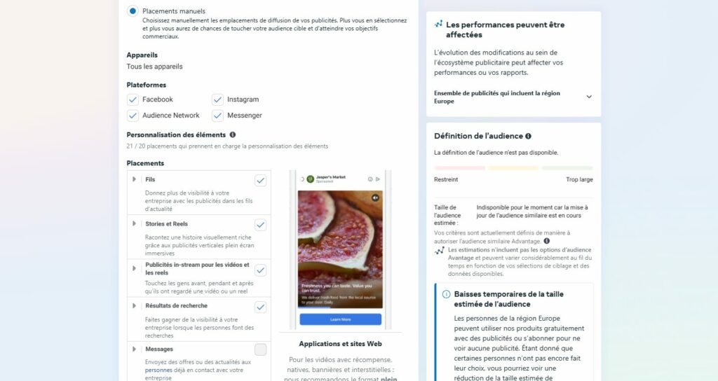 Paramétrage de l'audience Network sur Méta